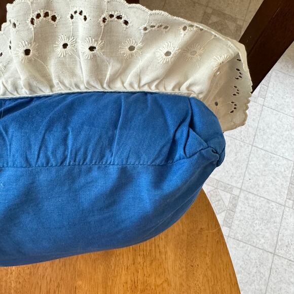 Vintage Bluebird Birdhouse Cross Stitch Pillow Eyelet Lace Ruffle Cottage Core - Picture 5 of 11